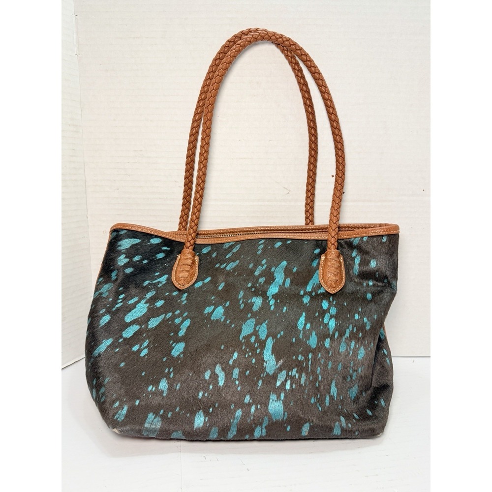 Trinity Ranch Hair On Hide Tote Bag Brown Turquoise Western Cowgirl Purse